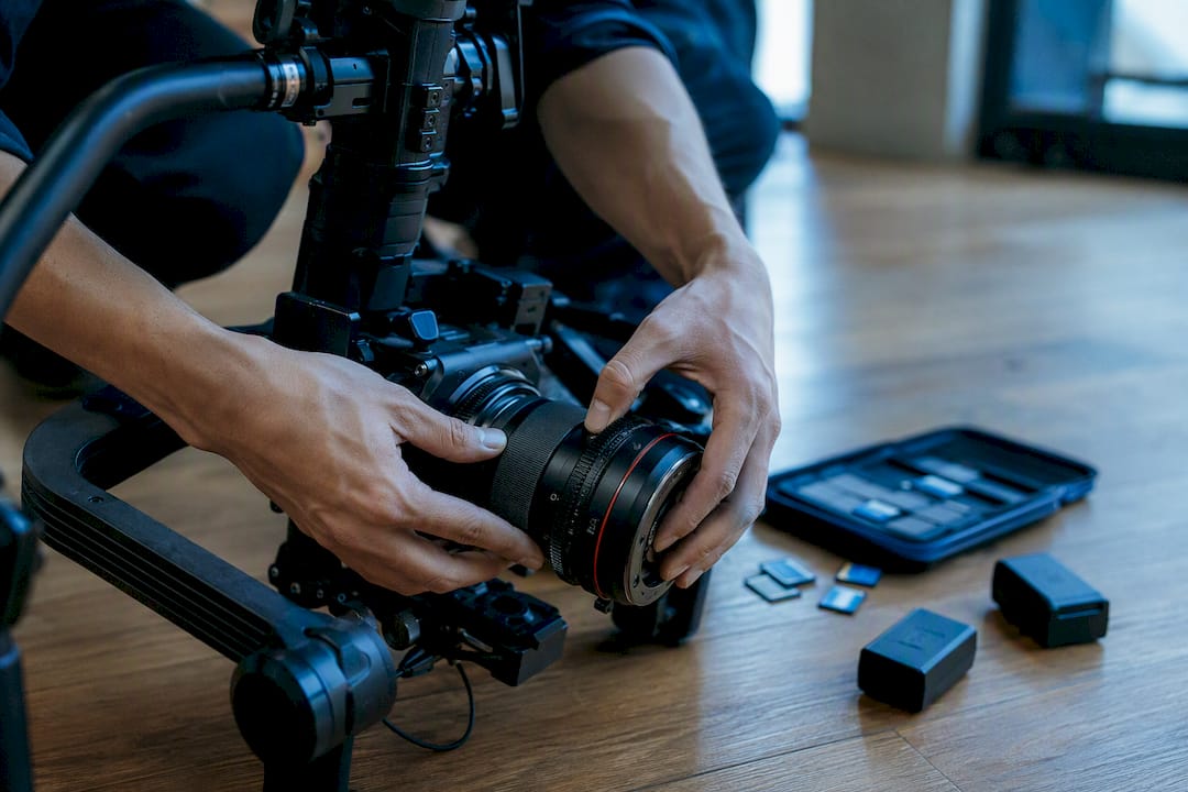 Hands assembling camera rig for test day