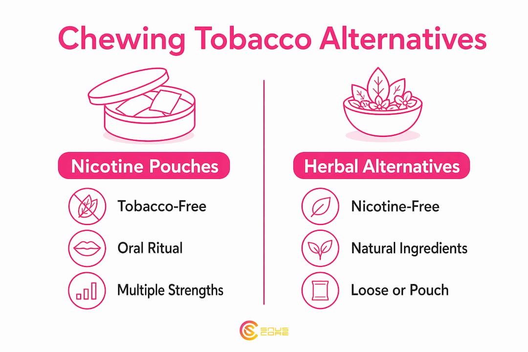 Infographic showing comparison between nicotine pouches and herbal alternatives