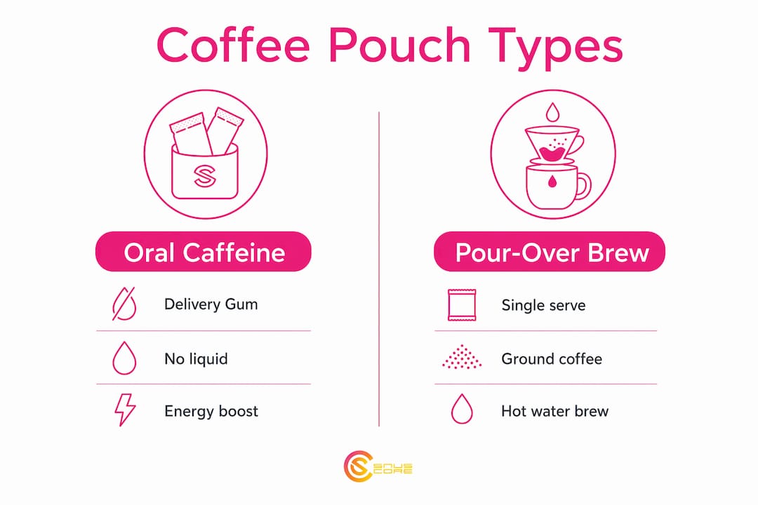 Infographic comparing oral caffeine and pour-over coffee pouches