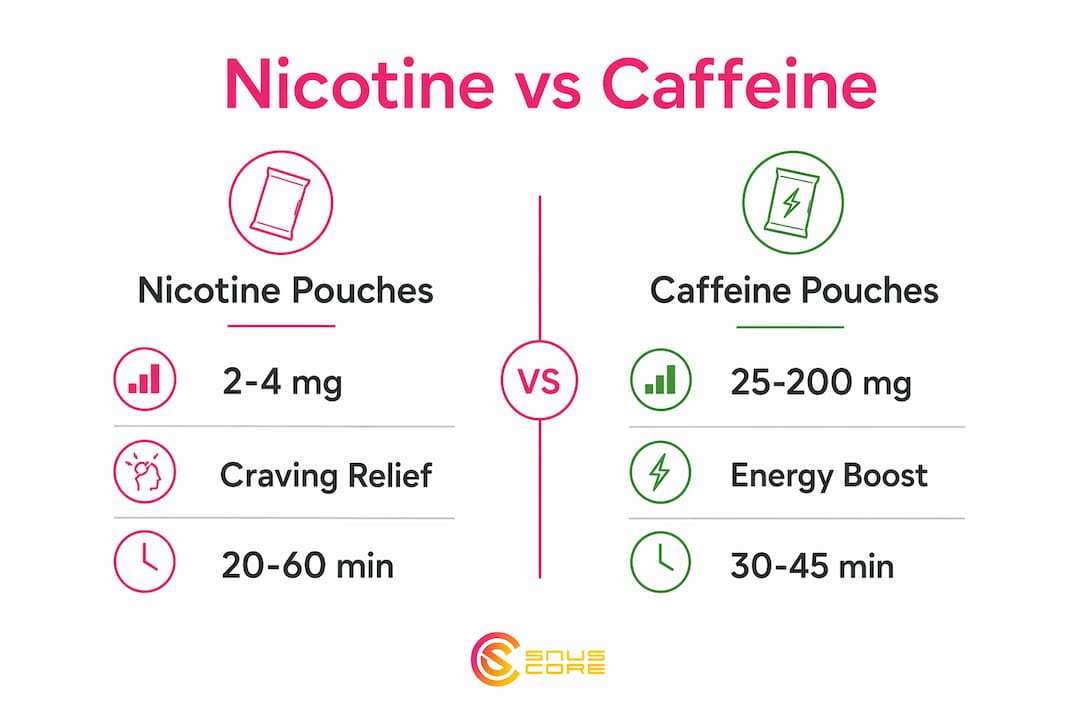 Infographic comparing nicotine and caffeine pouches