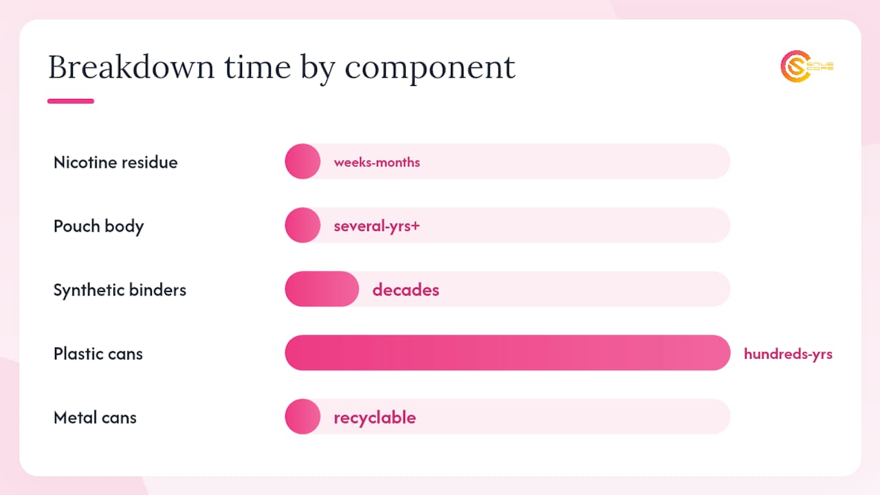 Breakdown times of nicotine pouch components infographic
