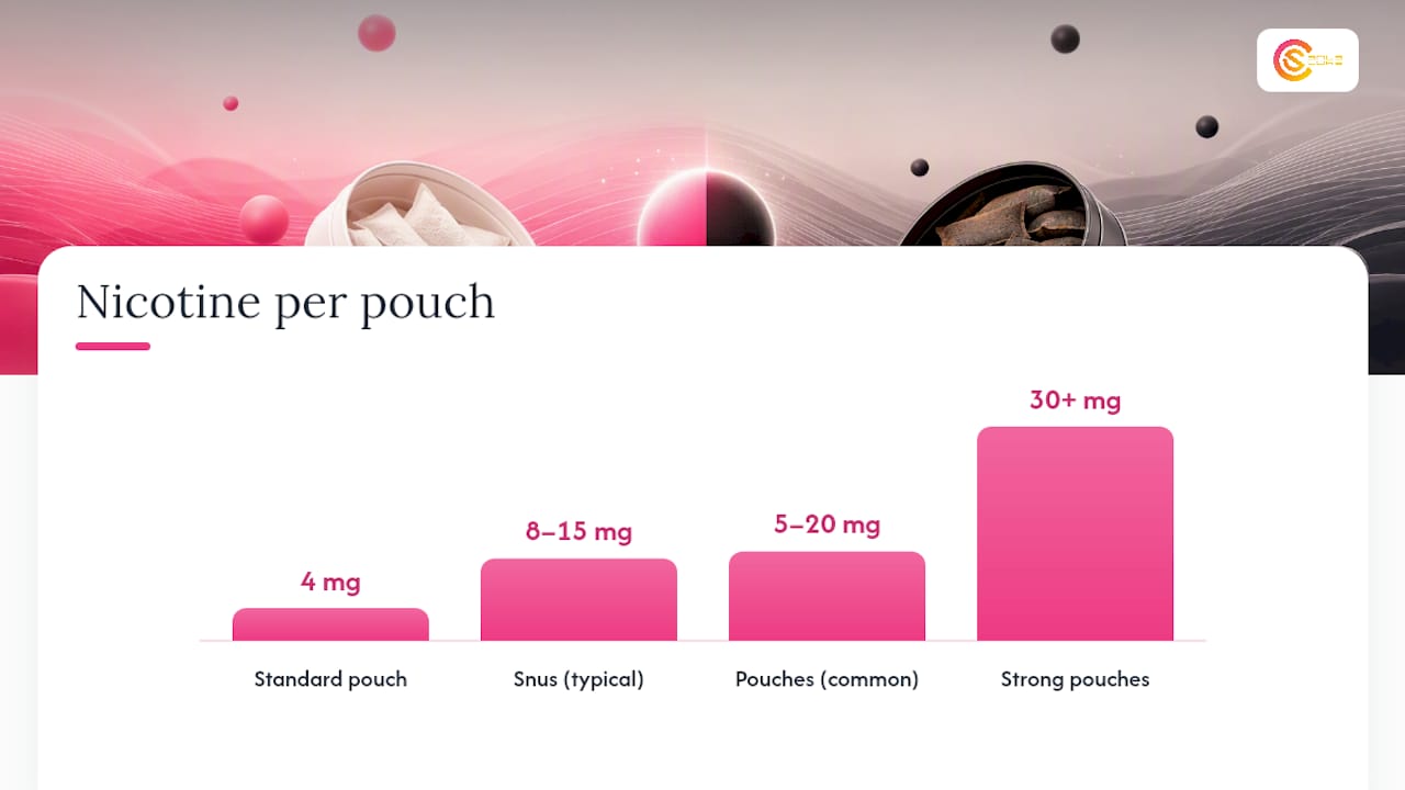 Diagram comparing snus and nicotine pouches on multiple factors