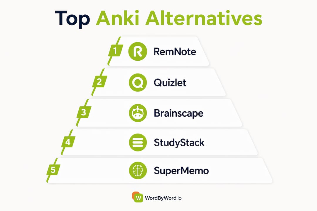 Infographic ranking the top Anki alternatives in 2026.