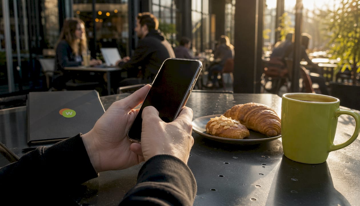 Hands using pronunciation app on smartphone