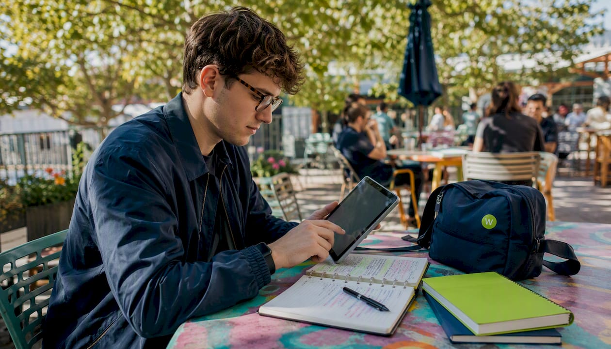 Student using digital flashcards for vocabulary study