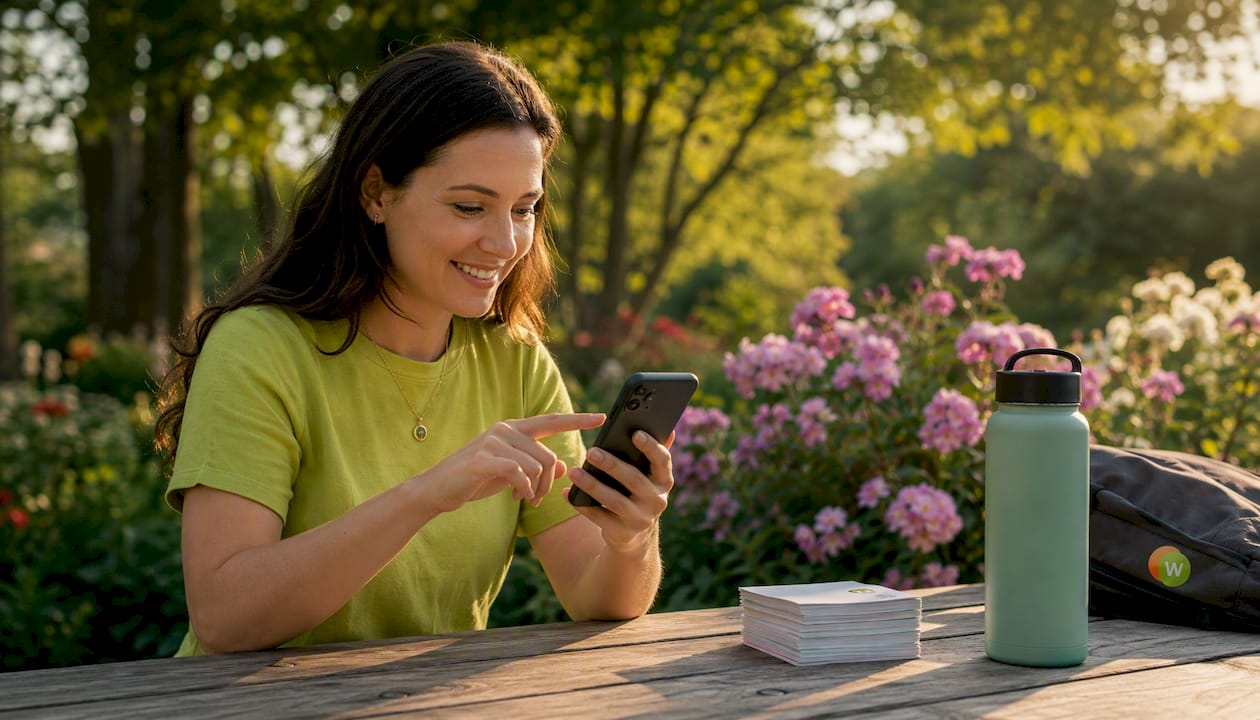 Hands using tap-to-translate on smartphone at café table