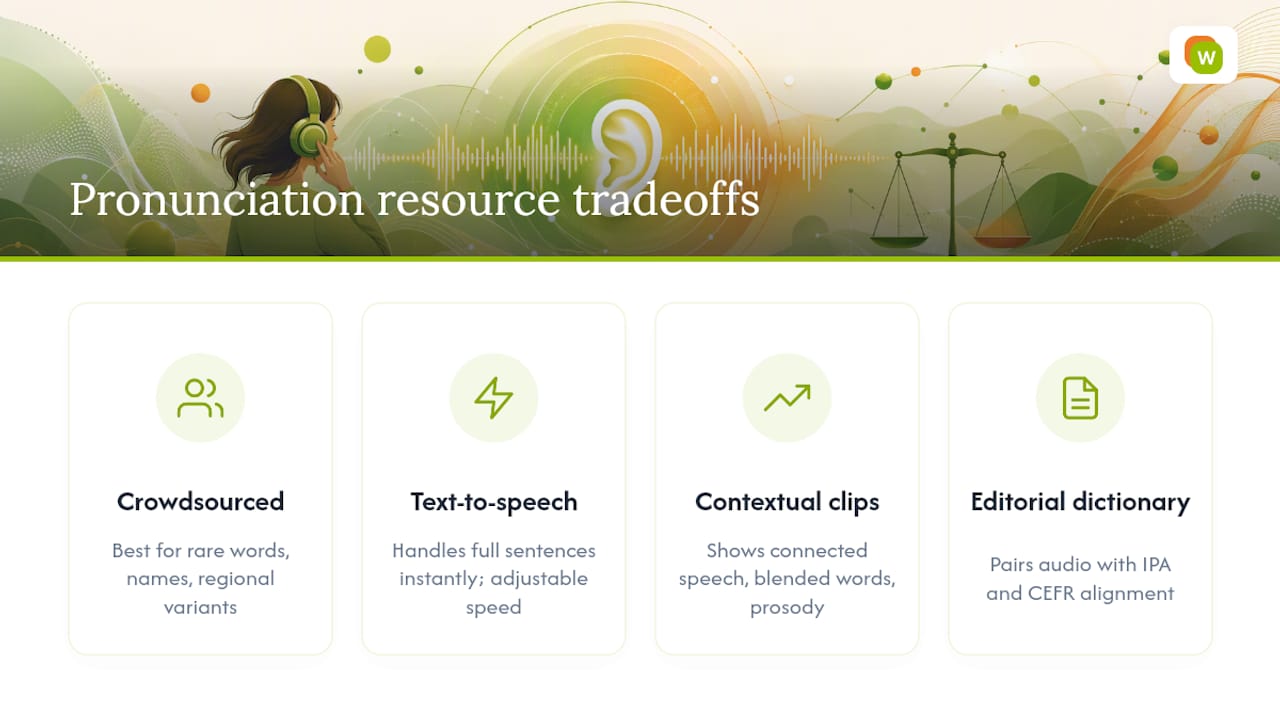 Tradeoff comparison of pronunciation audio types