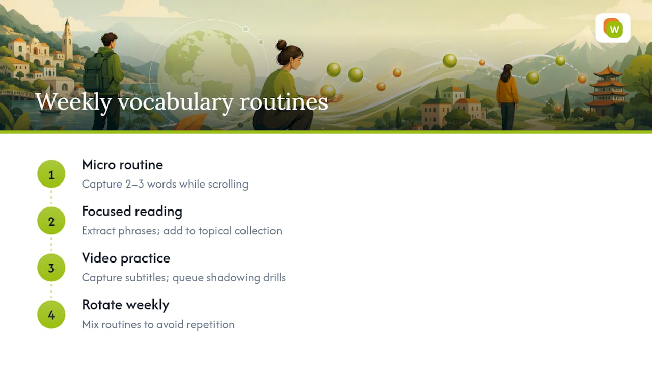 Three vocabulary practice routines and durations