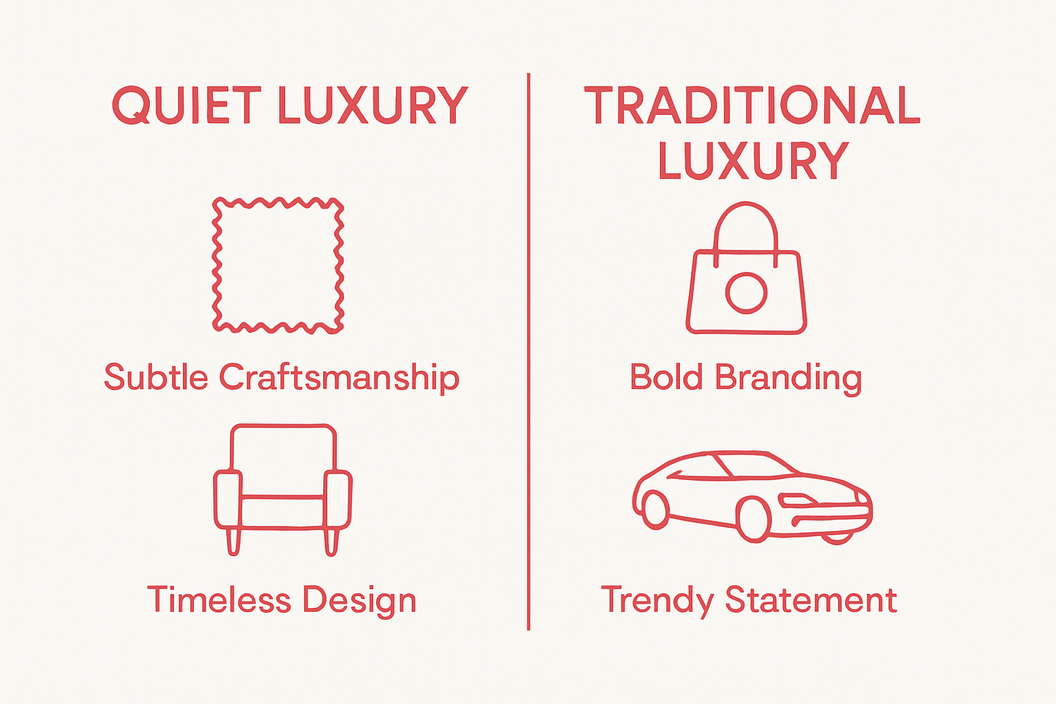 Comparison between quiet luxury and traditional luxury symbols