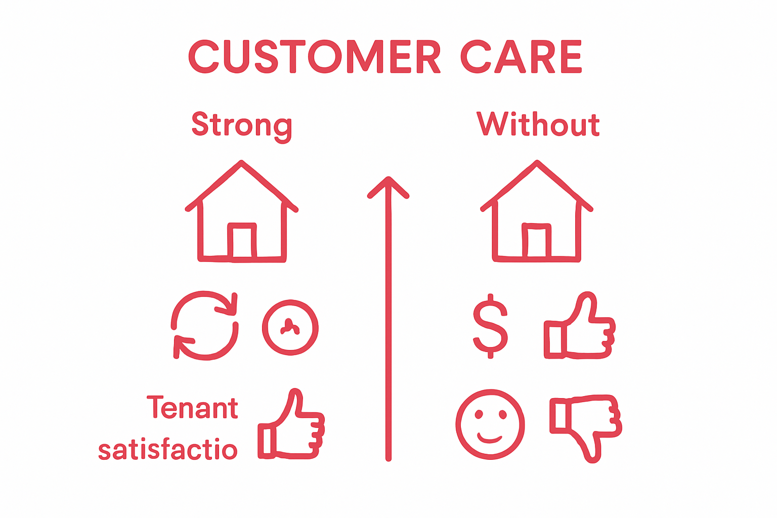 Infographic comparing property performance with and without customer care