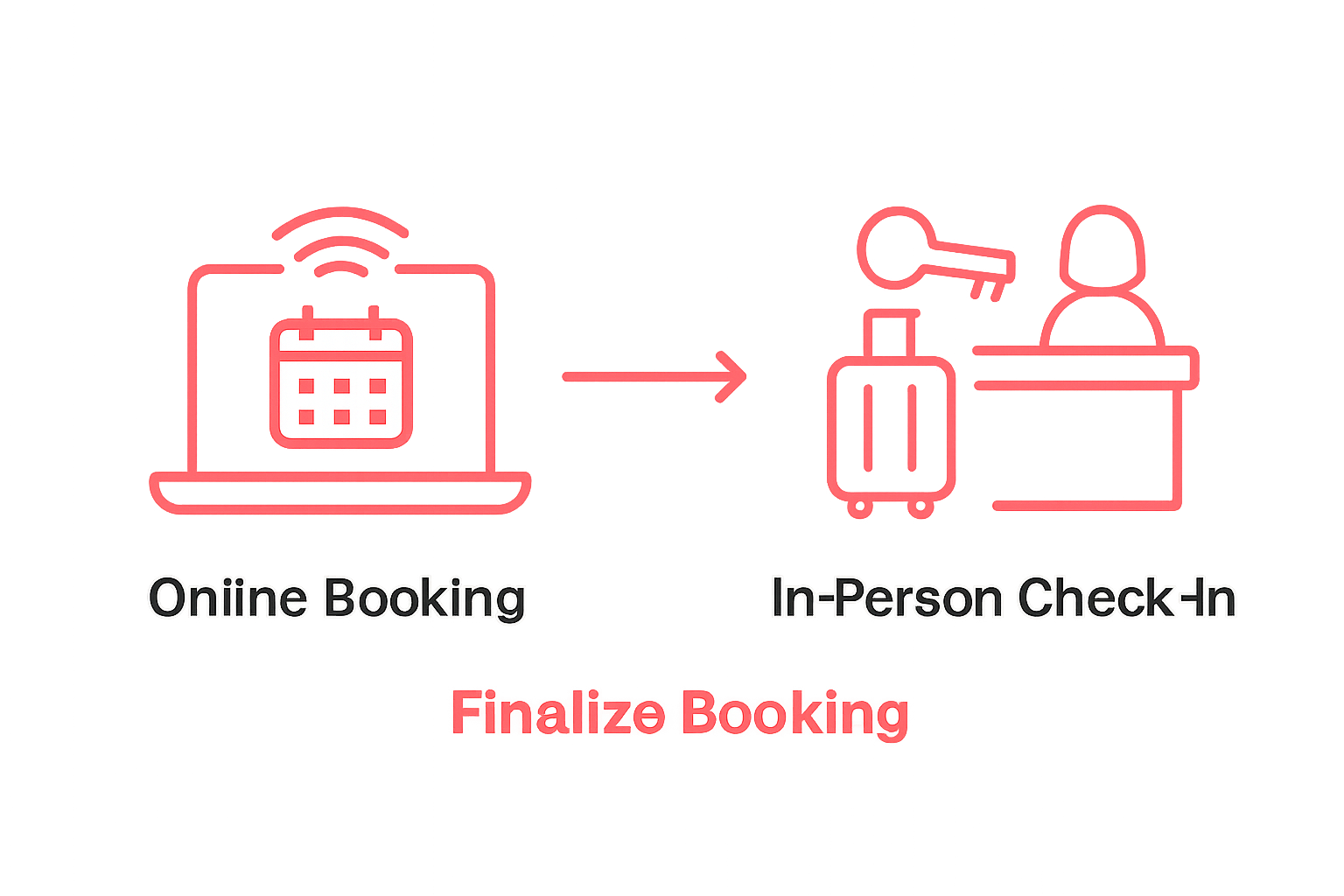 Infographic illustrating booking and check-in steps for serviced apartments