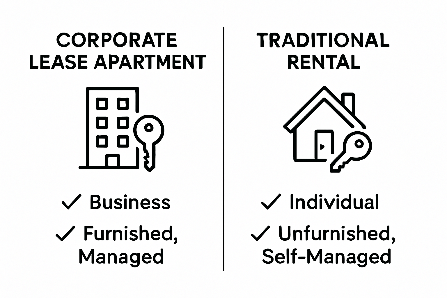 Infographic contrasting corporate lease apartments with traditional rentals