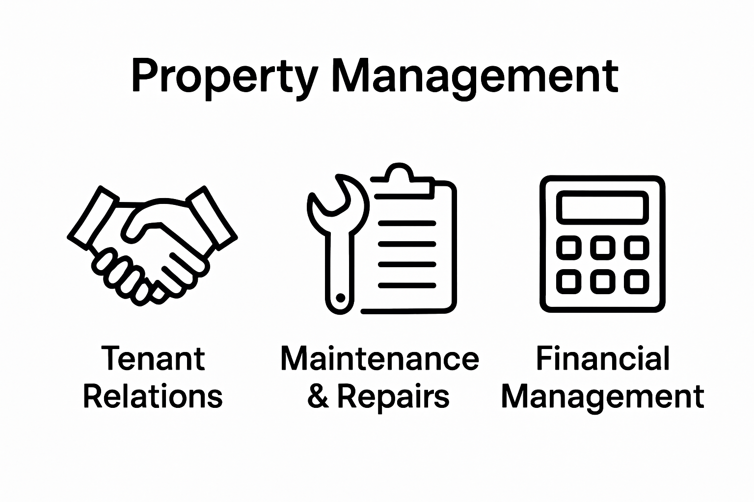 Infographic with icons for tenant, maintenance, finances