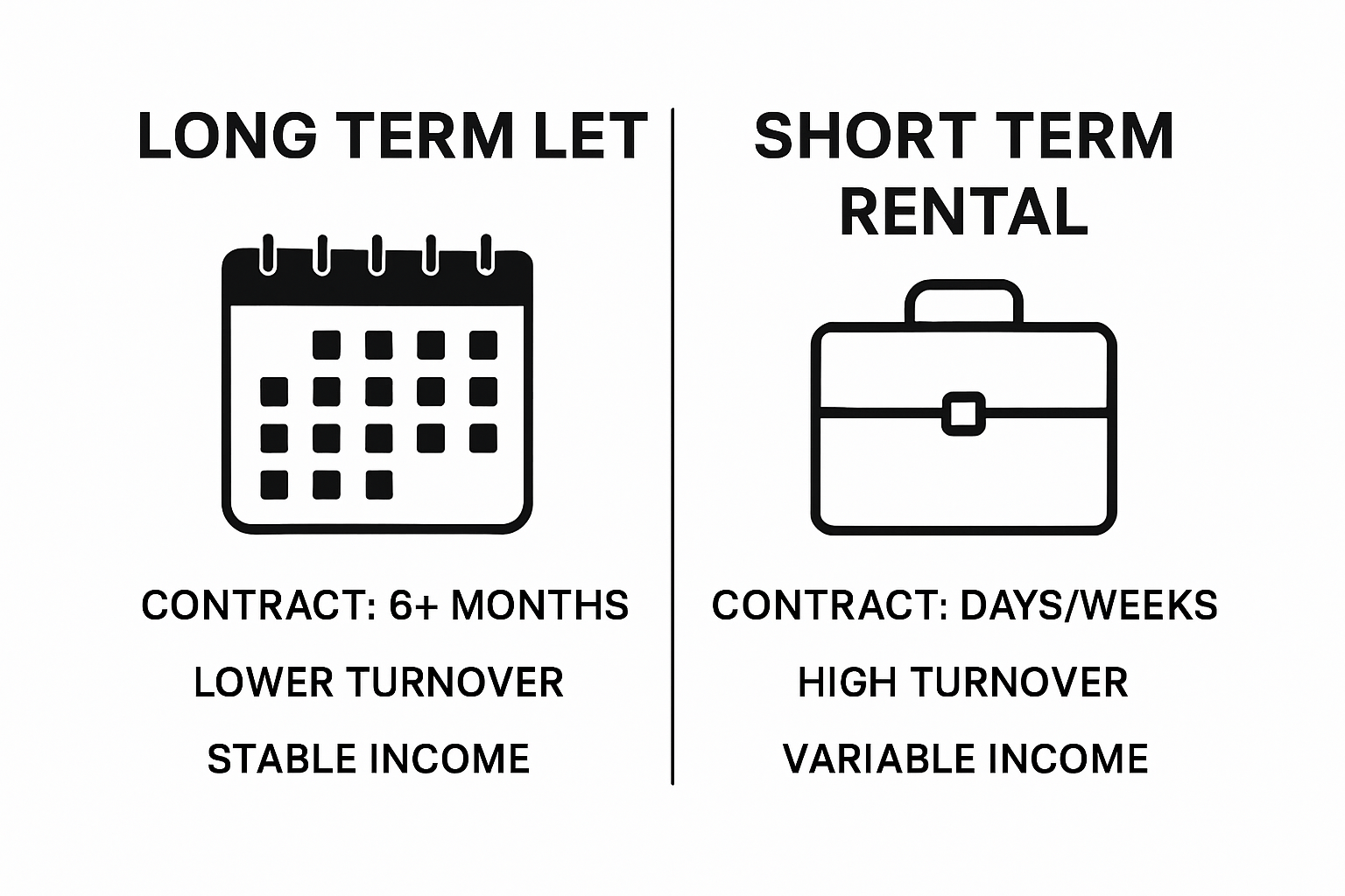 Infographic comparing long term lets and short term rentals