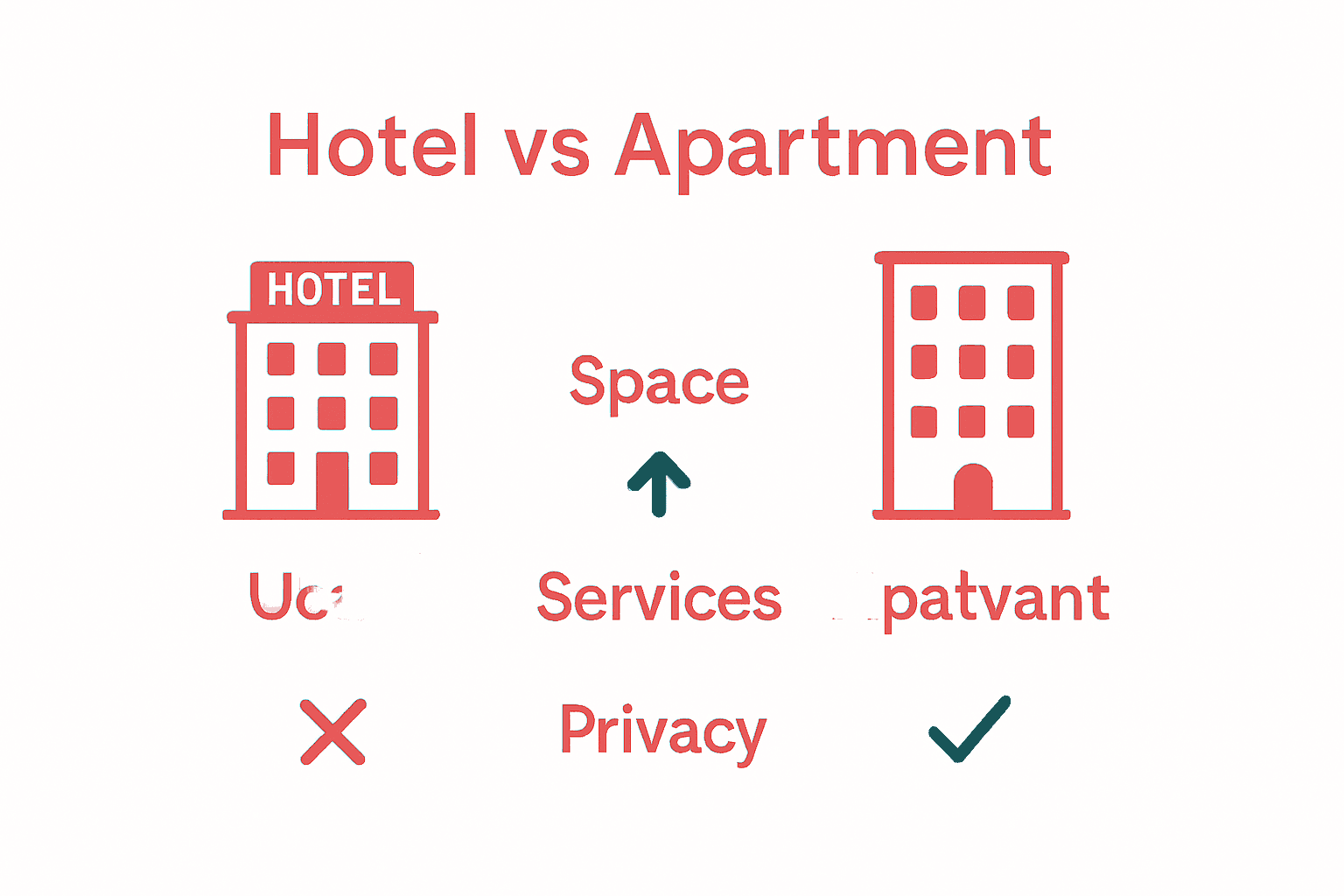 Infographic comparing features of hotels and apartments for travelers