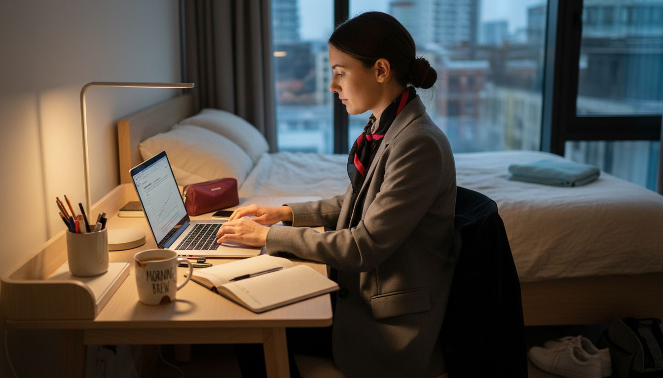 Workspace setup in corporate housing bedroom