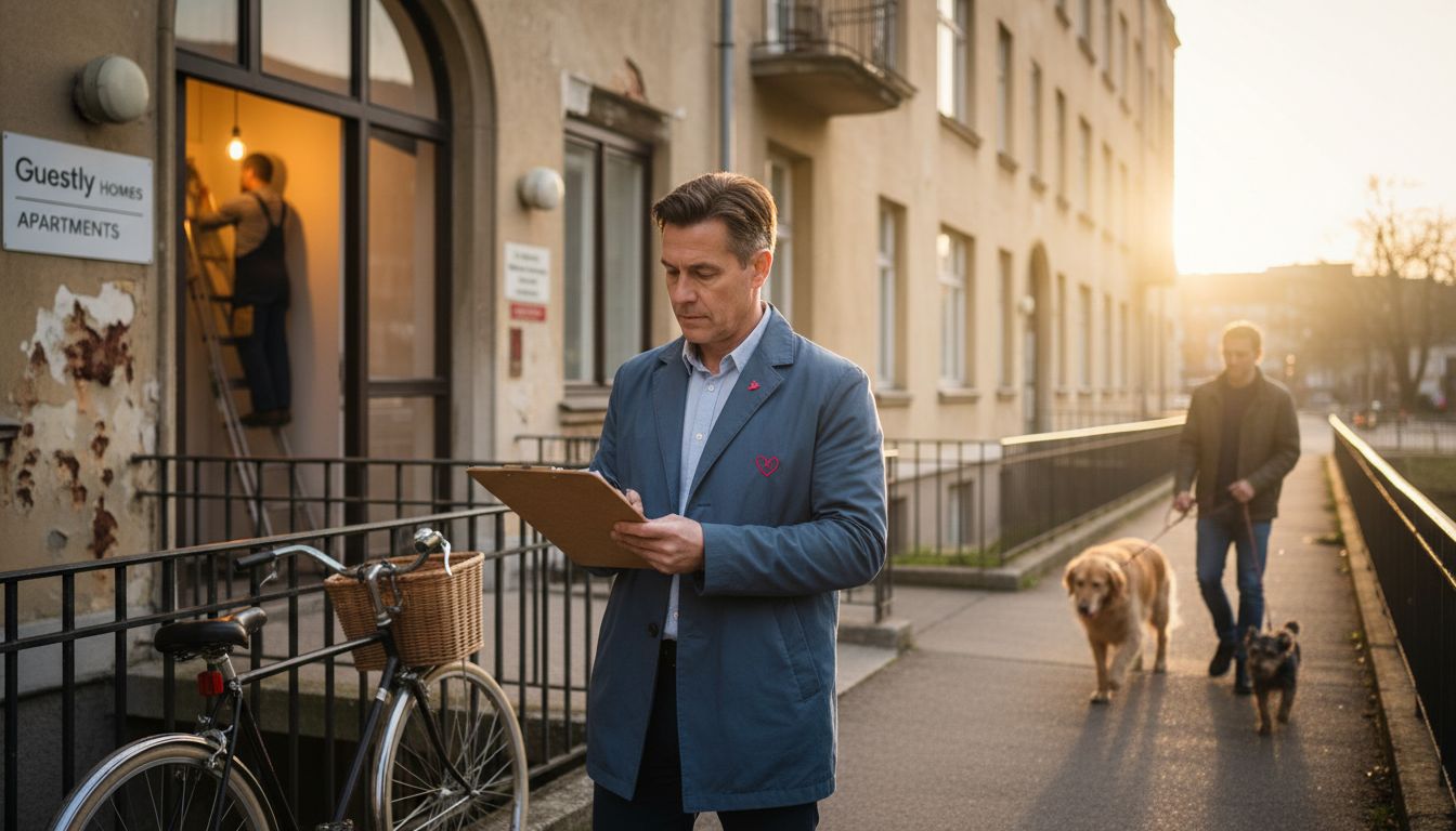 Property manager inspects apartment maintenance tasks