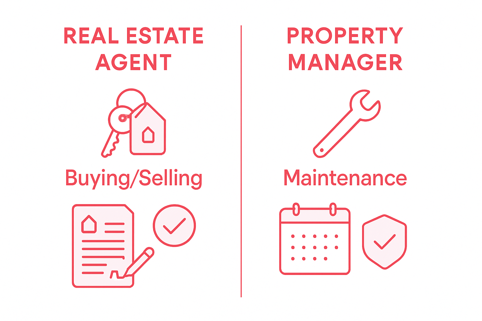 Infographic comparing real estate and property management roles