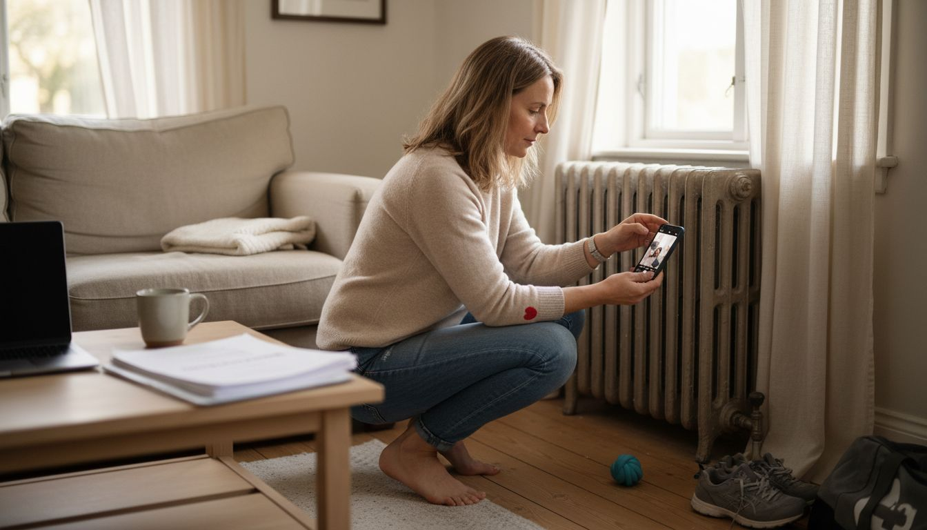 Host photographing living room during inspection