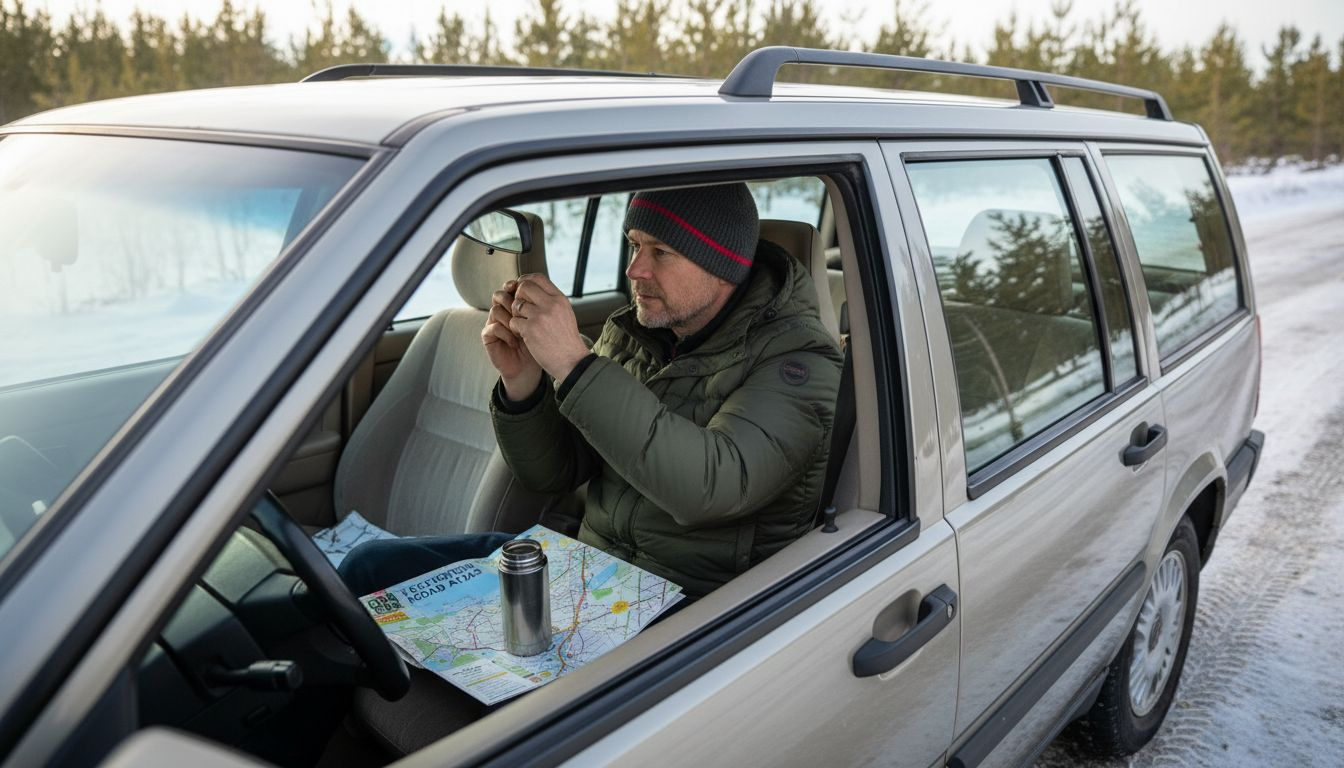 Driver adjusting for safe winter journey