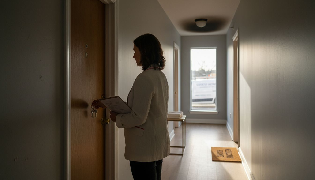 Property manager unlocking apartment for inspection