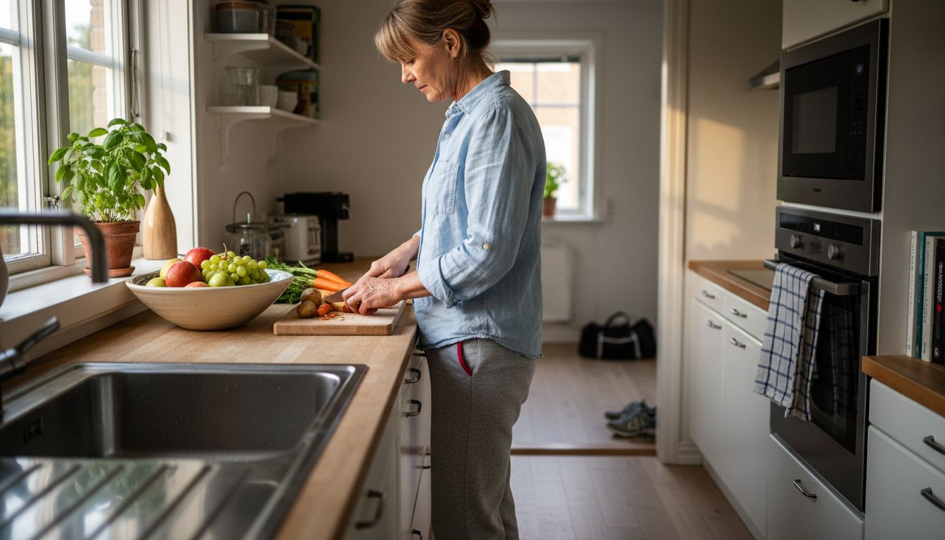 Person preparing meal in Swedish kitchen