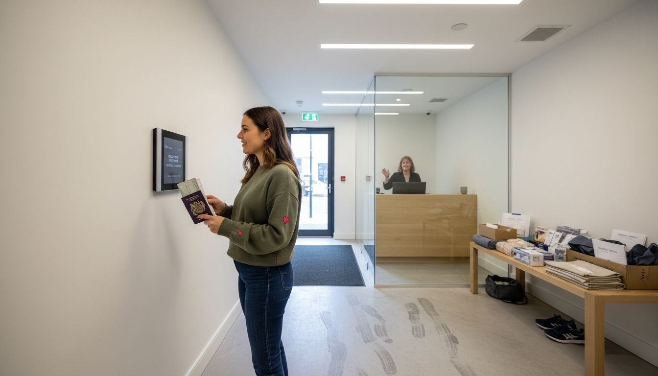 Guest waits for identity verification in lobby