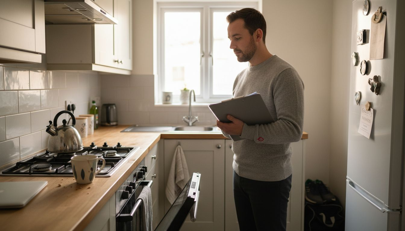 Manager inspecting kitchen during handover
