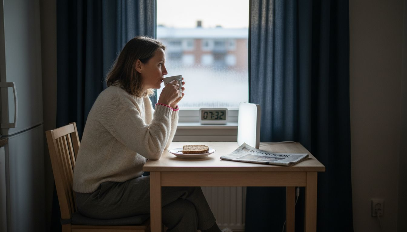 Woman using light therapy at home