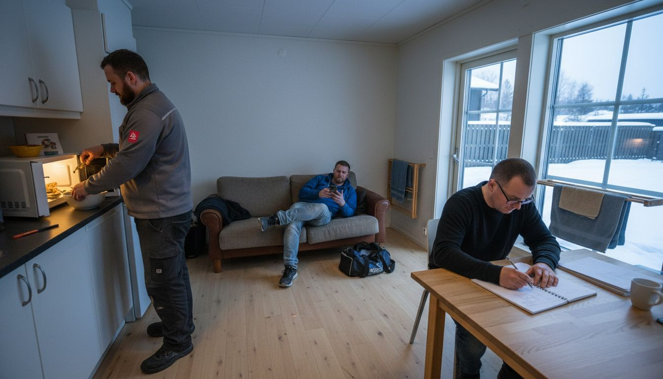 Workers relaxing in shared villa housing