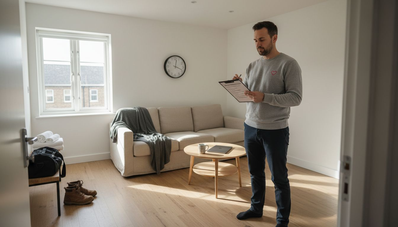 Manager inspecting Swedish serviced apartment