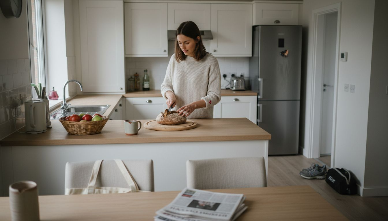 Worker preparing breakfast in Nordic rental