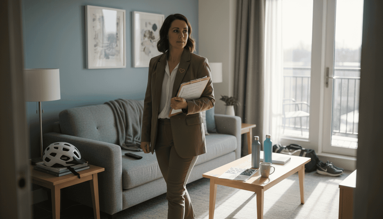 Manager inspecting amenities in furnished apartment