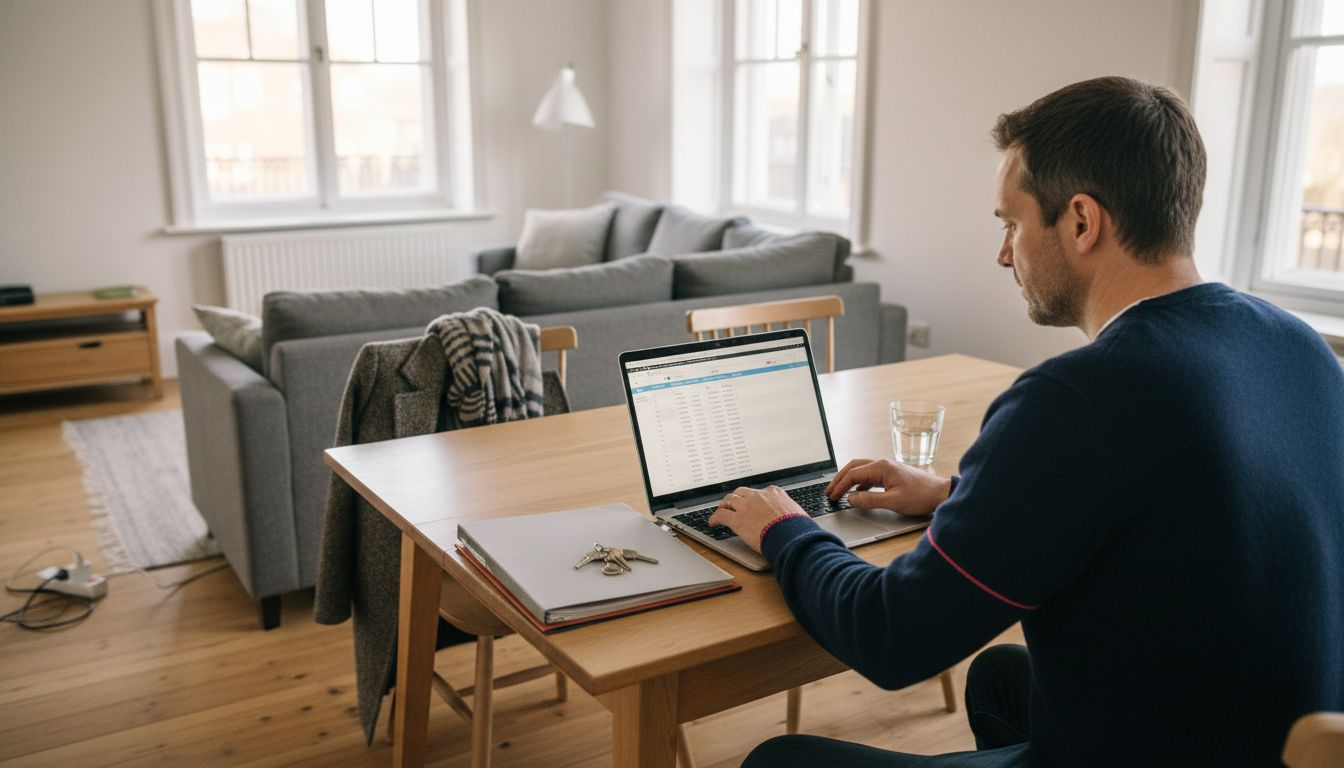 Project manager working at serviced apartment table
