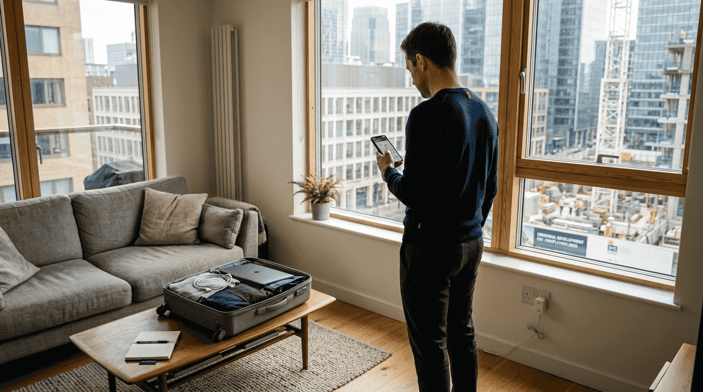 Traveler reviews property location and commute