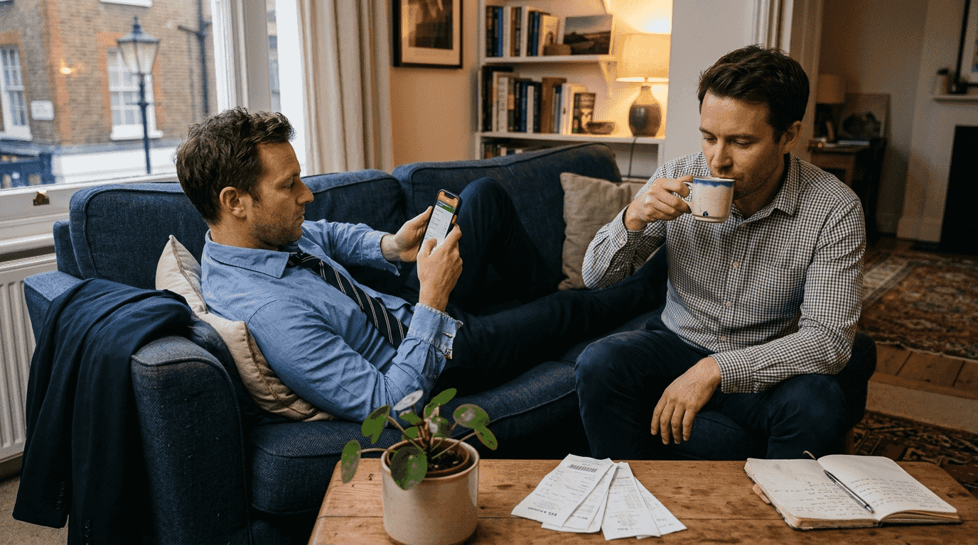 Professionals relaxing after work in guest home