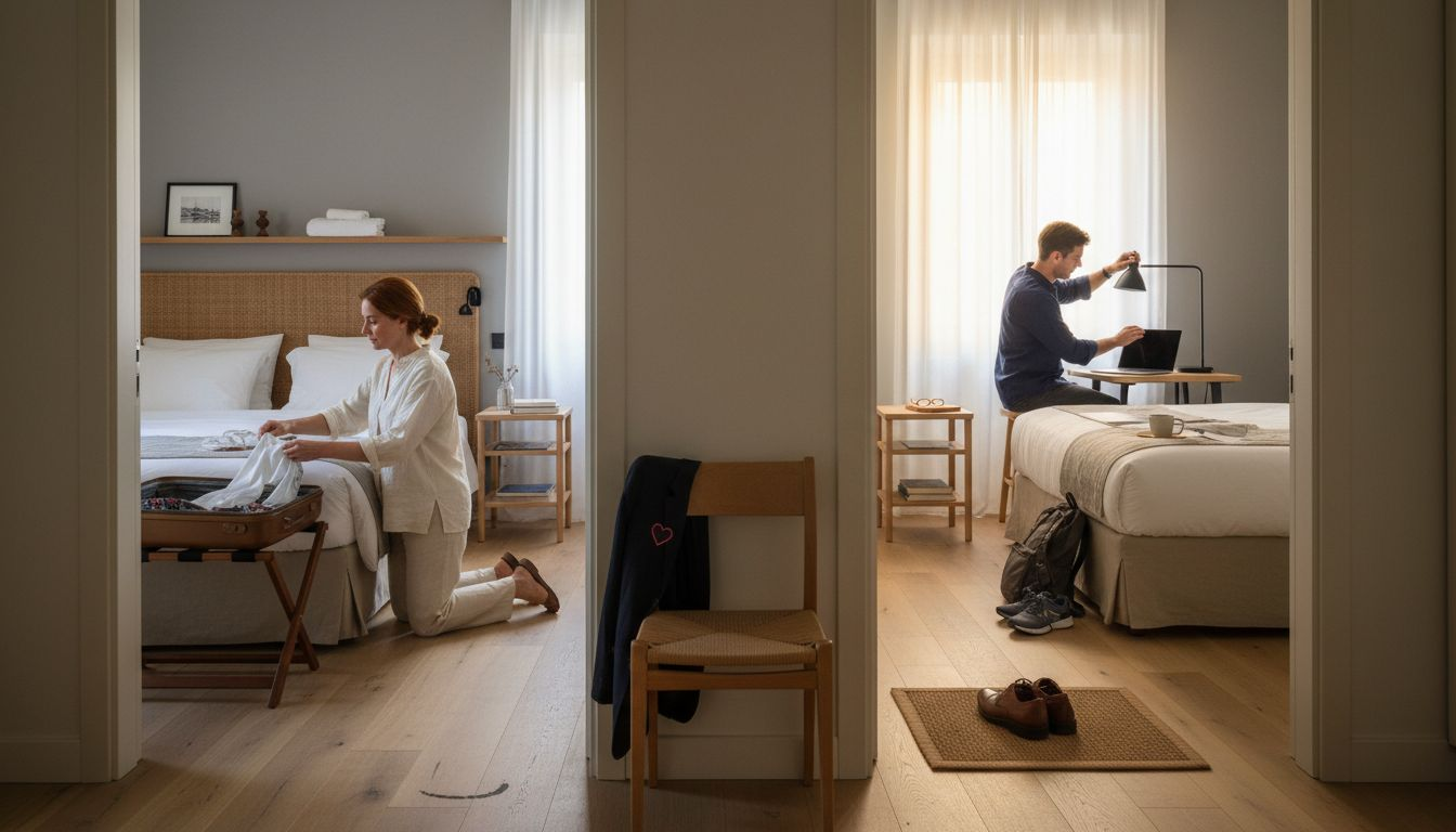 Bedrooms and workspace setup in serviced villa