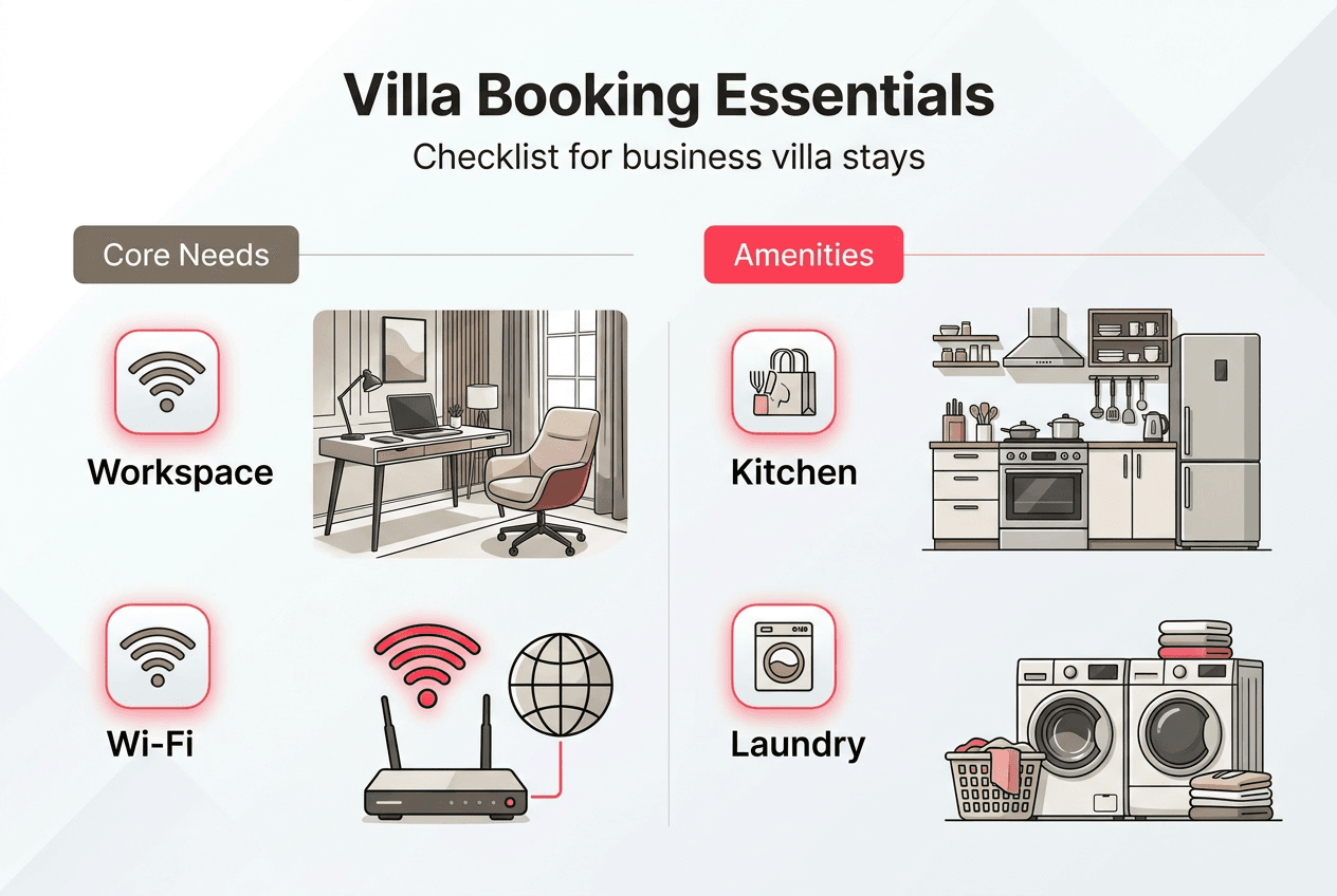 Infographic showing business villa booking essentials