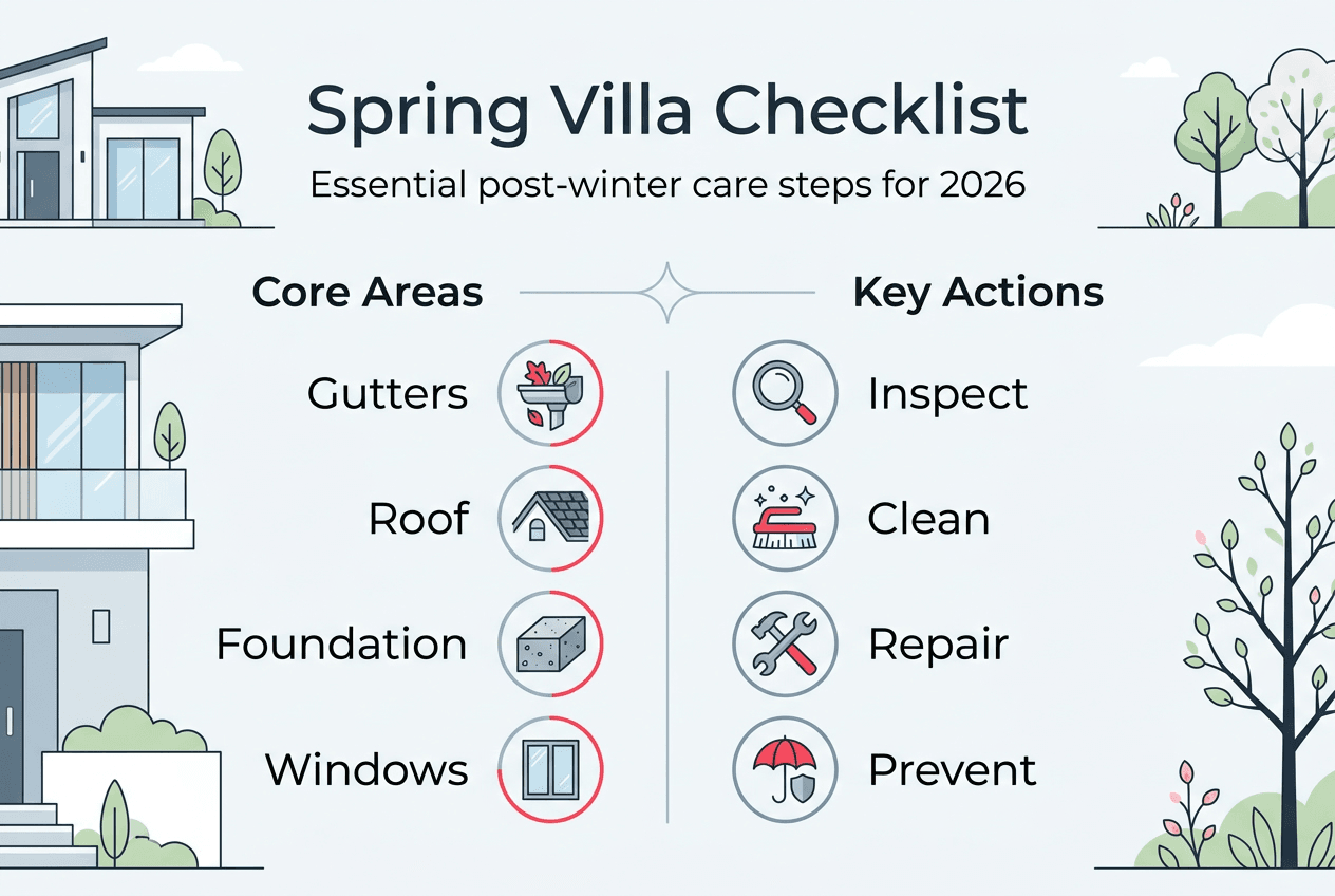 Infographic with villa spring maintenance checklist