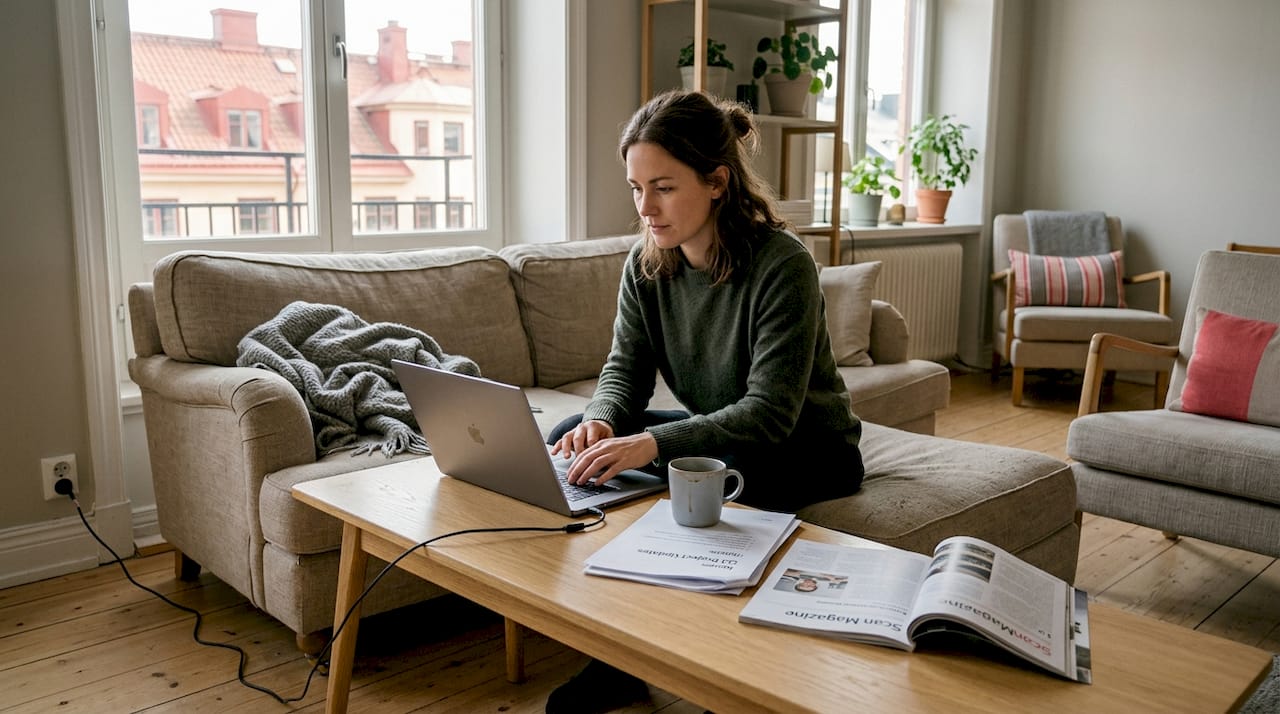 Employee relaxing in furnished living room