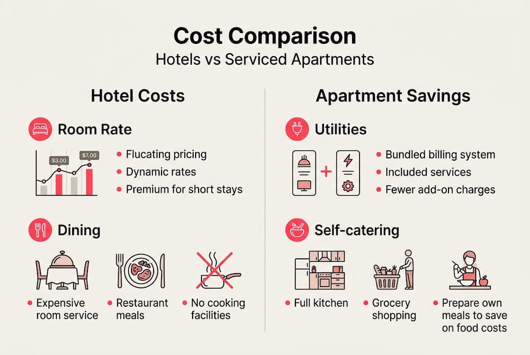 Infographic showing hotel and apartment business costs