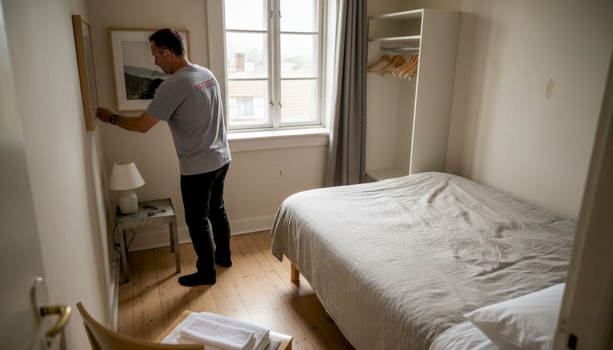 Preparing guestroom for rental showing practical setup