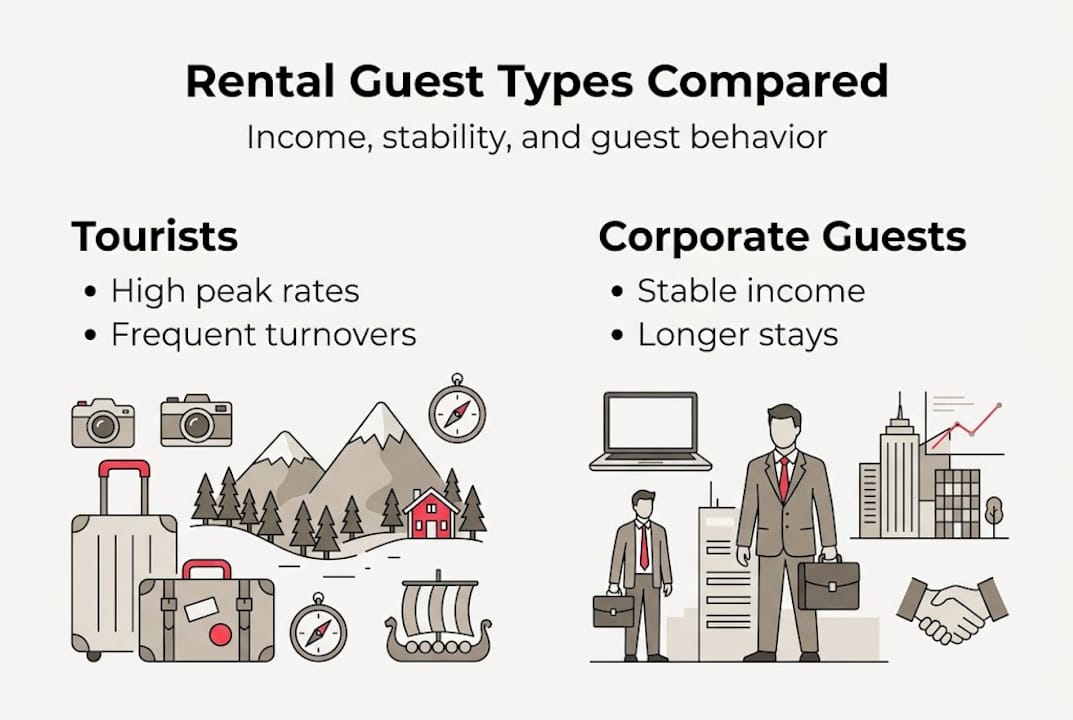 Infographic comparing tourist and corporate rental guests
