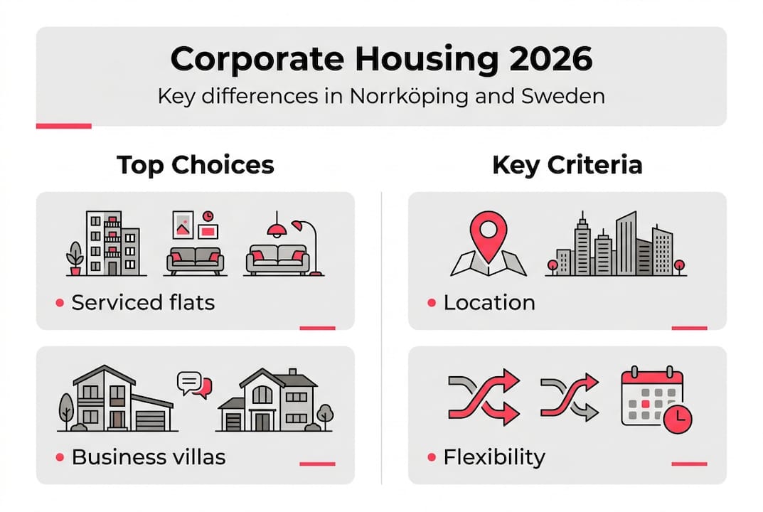 Infographic comparing corporate housing options and criteria