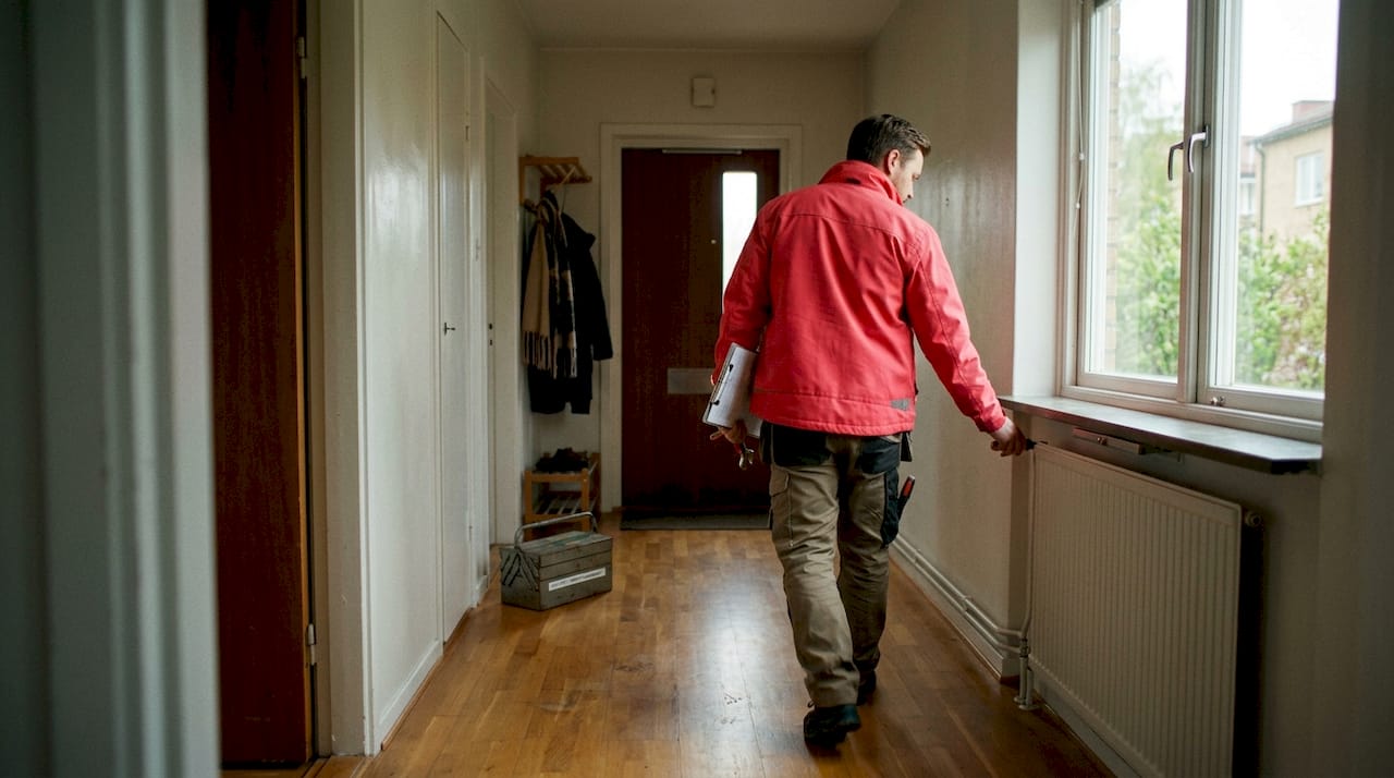 Manager inspecting Swedish rental apartment