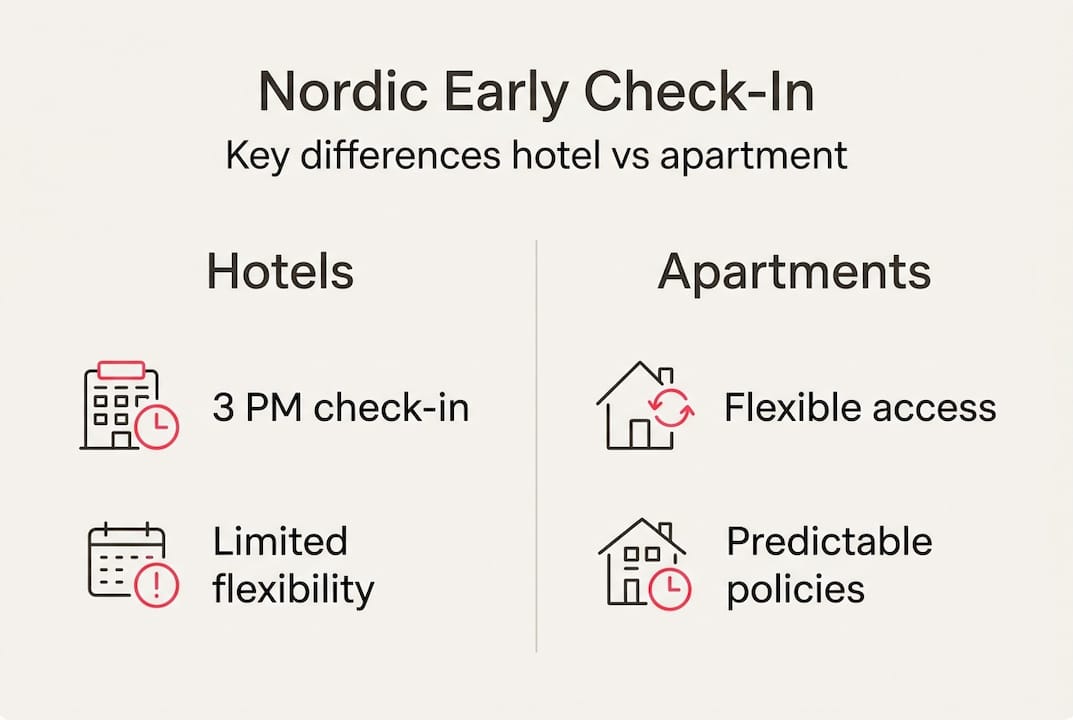 Infographic comparing hotel and apartment early check-in