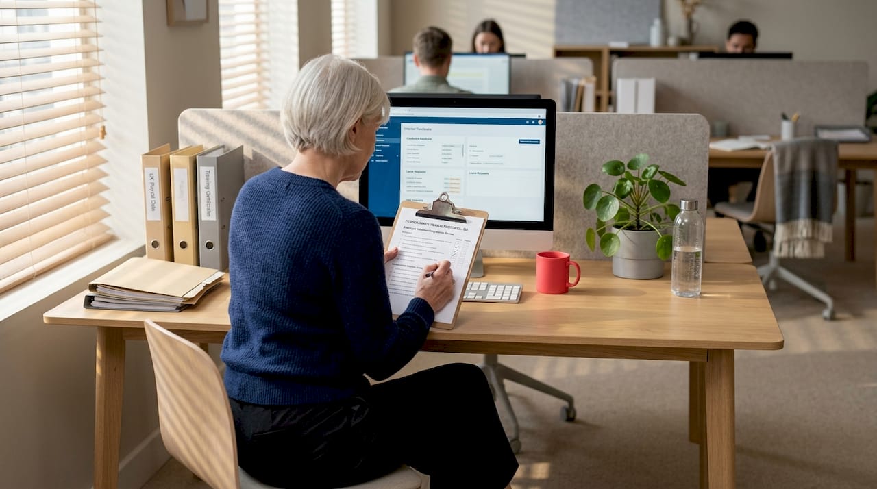 HR manager reviewing trip requirements checklist