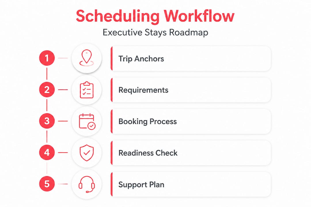 Infographic of executive stay scheduling workflow