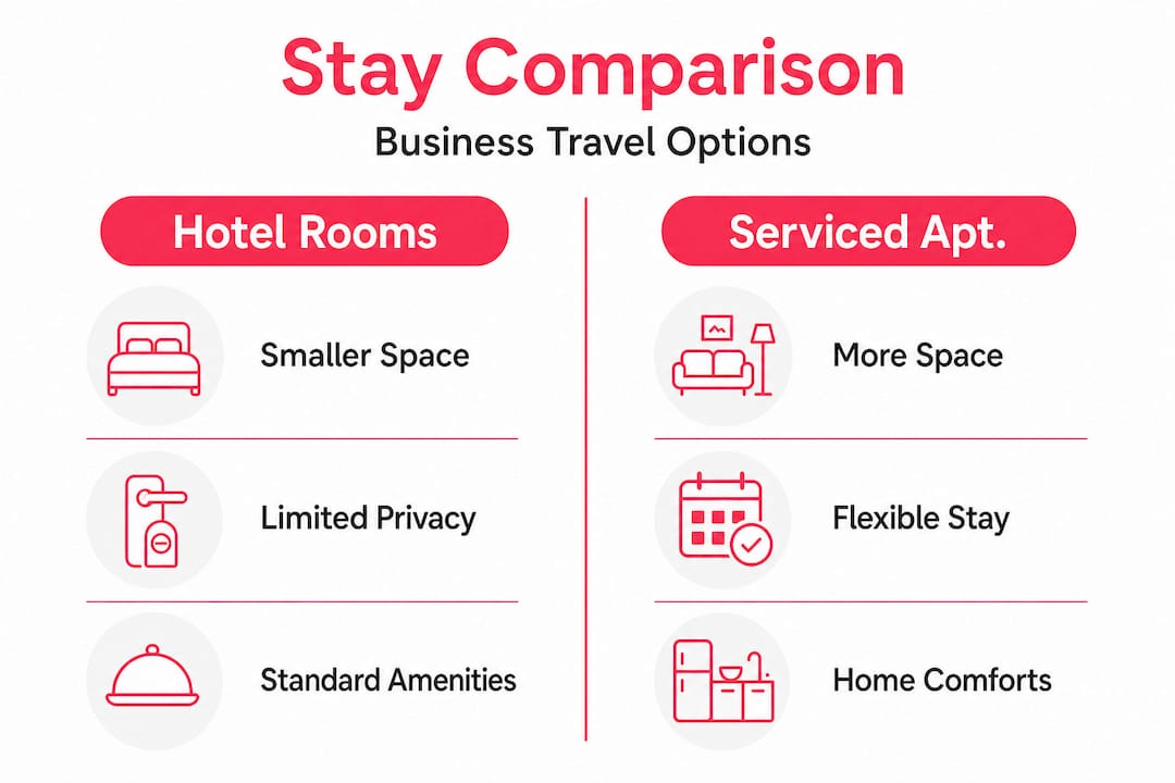 Infographic comparing hotel rooms and serviced apartments for business travel