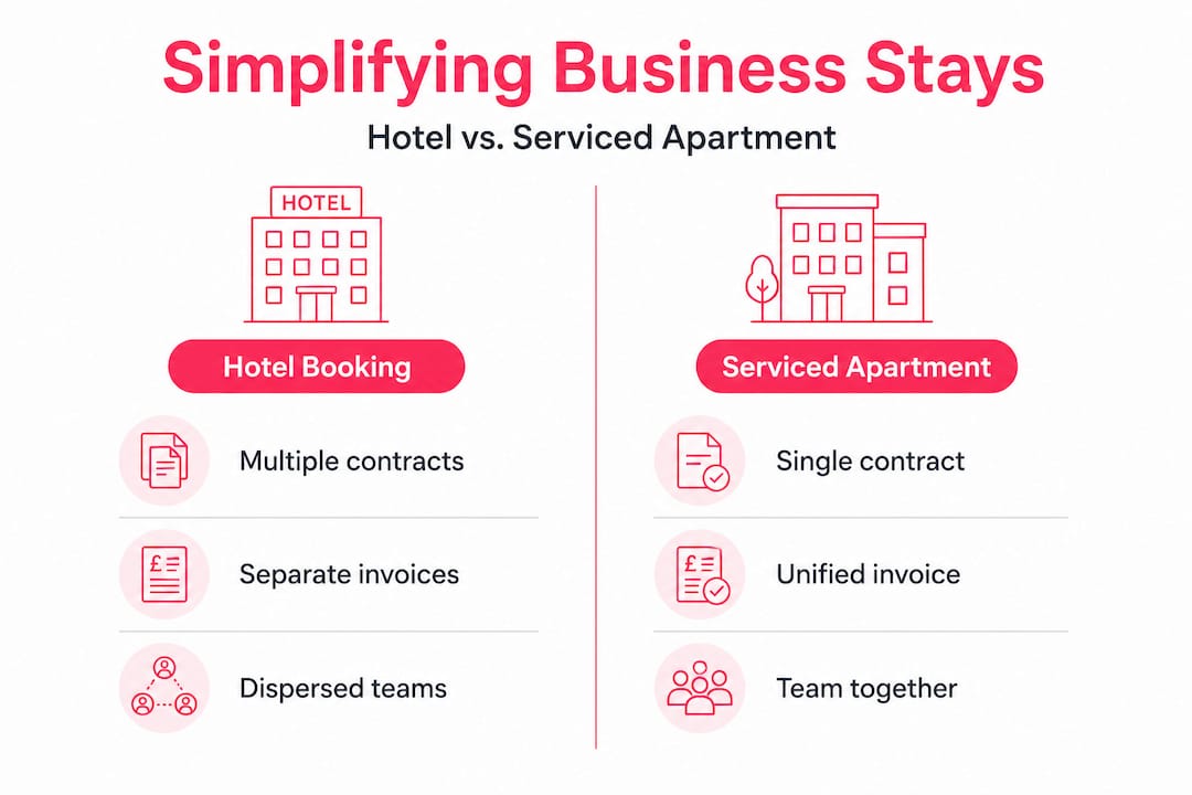 Infographic comparing hotel and serviced apartment simplicity
